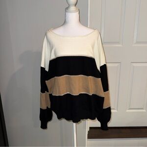 NWT Ellen Tracy Womens Sz Extra Large Black White Beige Sweater New Soft